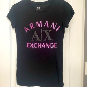 A/X Armani Exchange black knit tee with sequin & beaded embellishments. Size S.